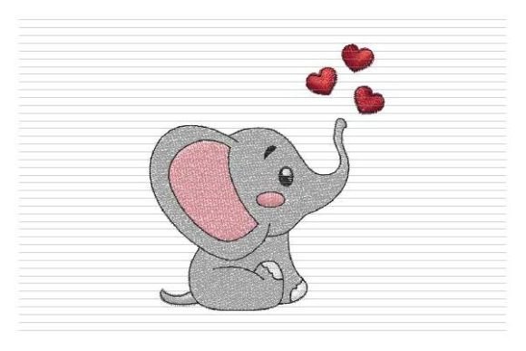 Baby Elephant Embroidery, Cute Hearts